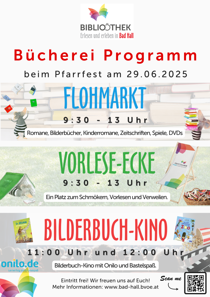 Plakat zum Bücherei Programm beim Pfarrfest