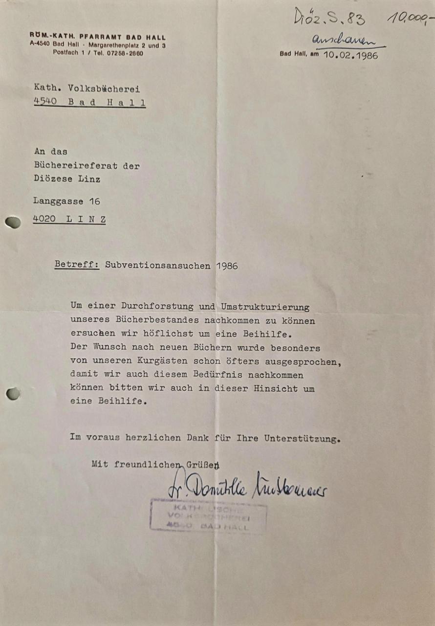 Subventionsansuchen 1986