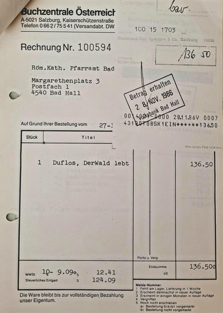 Rechnungsnachweis Rg2 1986