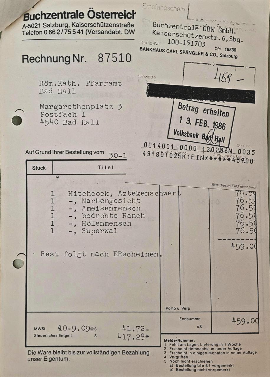 Rechnungsnachweis Rg3 1986