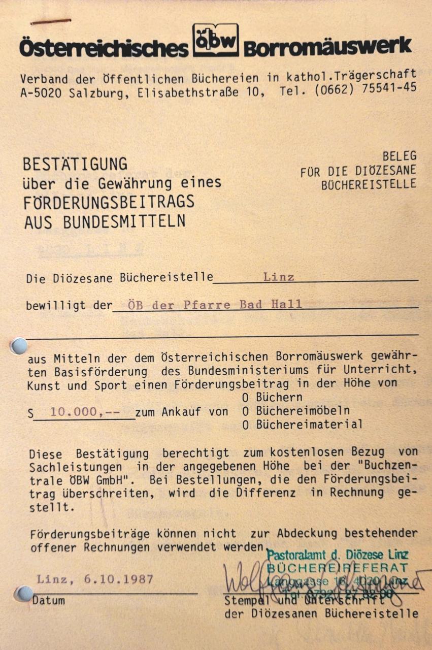 Subventionsbewilligung 1987