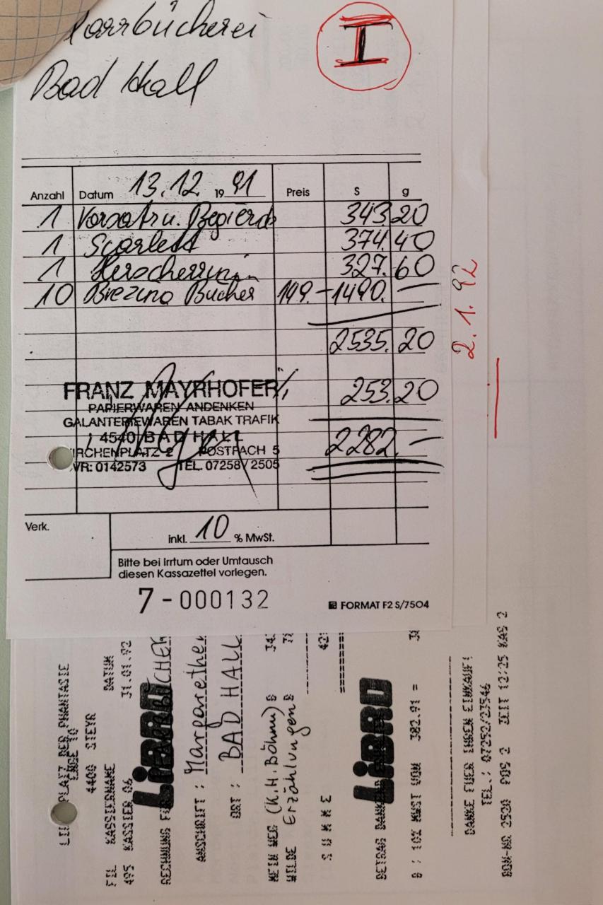 Rechnungsnachweis Rg1 f. Subvention 1991