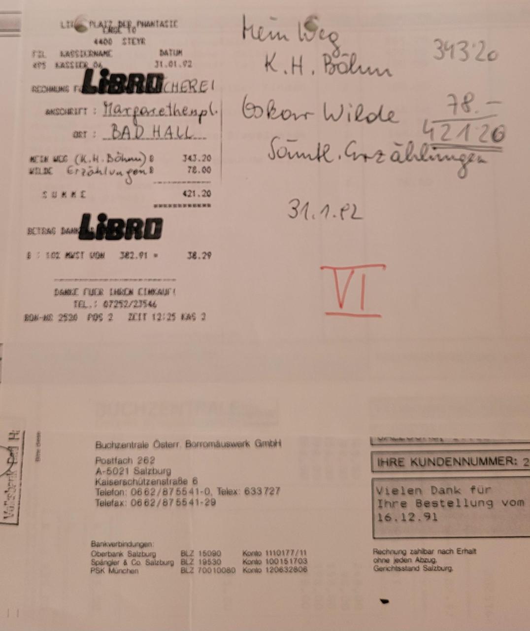 Rechnungsnachweis Rg3 f. Subvention 1991