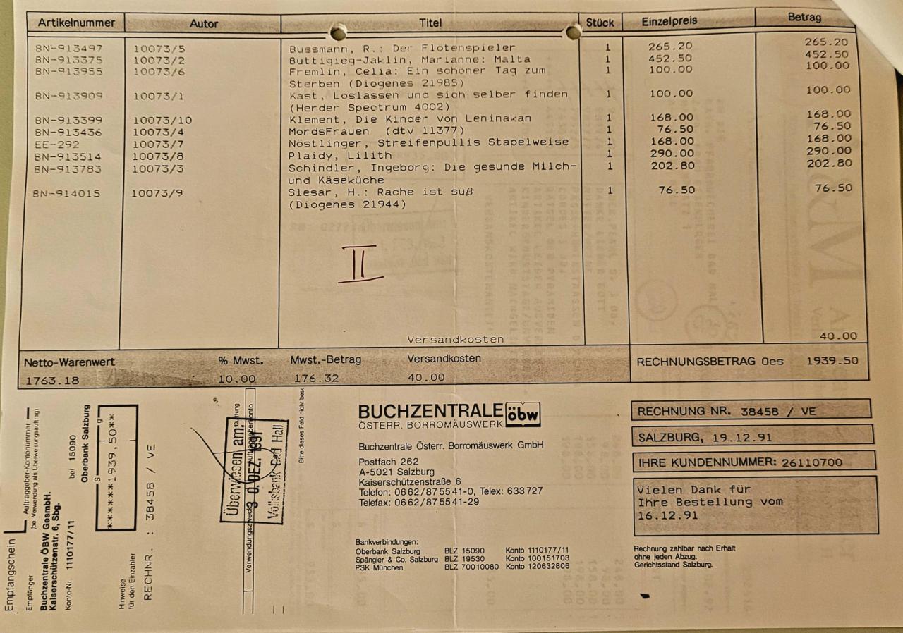 Rechnungsnachweis Rg4 f. Subvention 1991