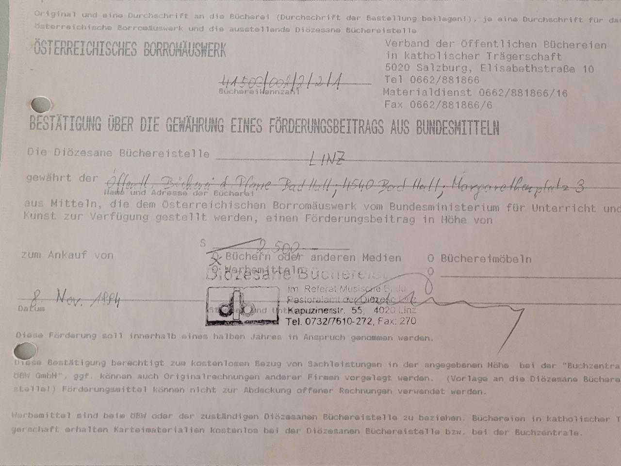 Subventionsbewilligung_1 1994