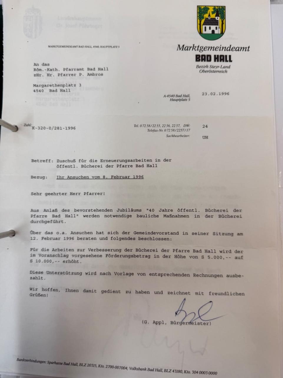 Subvention 1996