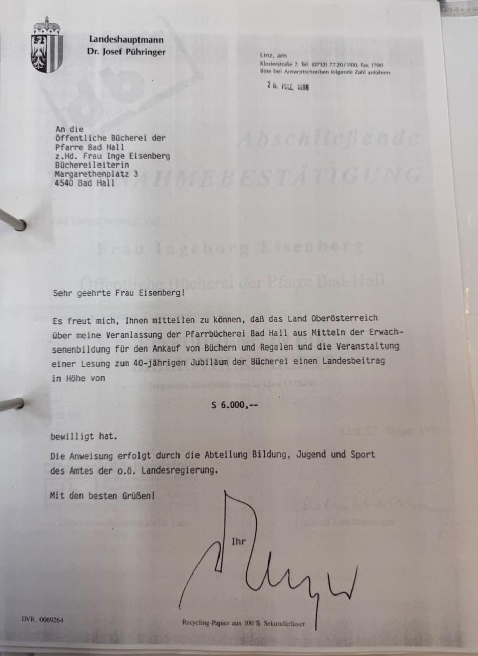 Ablehnung Subvention Finanzkammer 1996